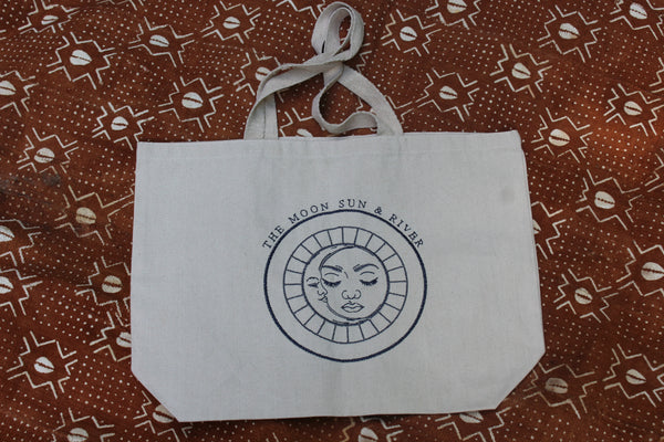 Embroidered Moon Sun River Tote Bag