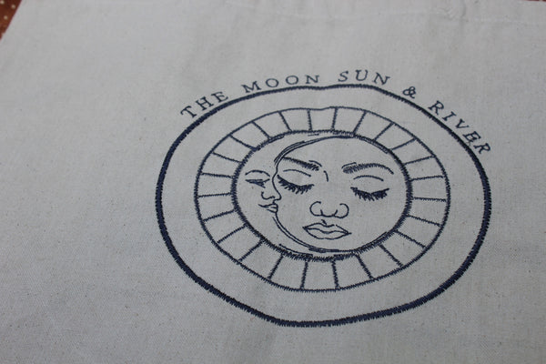 Embroidered Moon Sun River Tote Bag